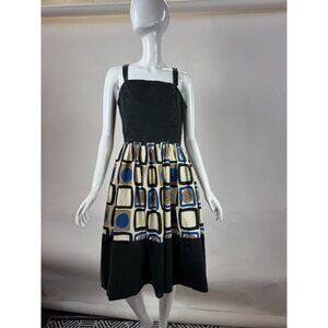 Vintage 50s Norma Gini California Dress Black & Multicolor Square Print Full Ski